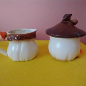 Mushroom Coffee Creamer and Mushroom Sugar Bowl